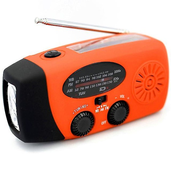 Nødradio for utendørs camping, solcelledrevet håndsveivdynamo radio Bt5.0/fm/am/noaa 2000mah telefonlader Powerk lommelykt Sos 2000mAh Orange No BT