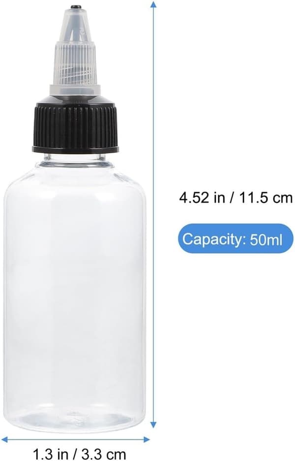 20 st pigmentflaskor tätningsflaskor 50 ml PET-material justerbart flöde fungerar