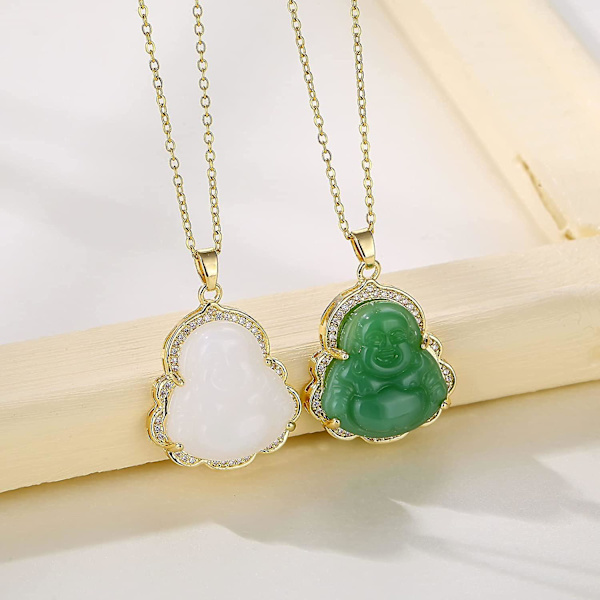 Grinebuddha Halskæde 18k Forgyldt Smilende Buddha Kæde Bling Halskæde Fint Ædelsten Amule Smykker Til Kvinder Mænd