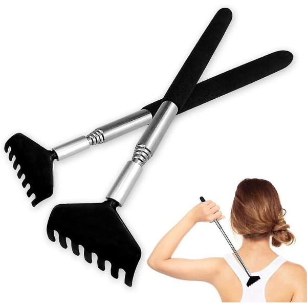 2 Black Back Scrapers Made Of High Quality Stainless Steel, With An Extendable Rod Extendable Up To 68cm Compatible With Scratching The Head And Back