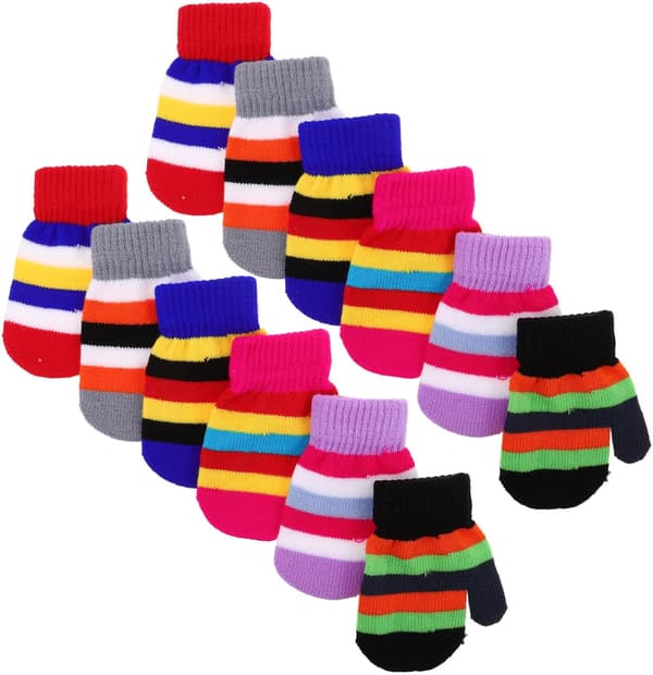 6 par varma stickade handskar för pojkar och flickor för vinter, stretchiga elastiska vantar
