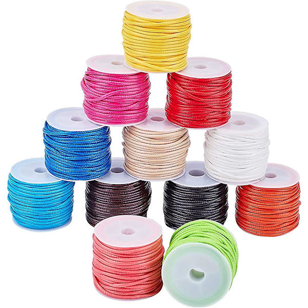 12 Färger 10m/rulle Vaxad Tråd, 2mm Polyester Snöre Vävt Rep för Armband