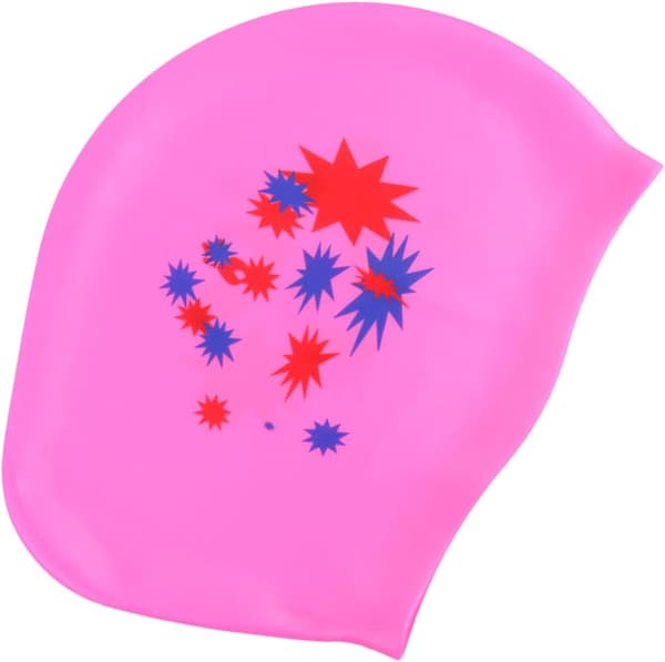 Stjärnmönster Silikon Badmössa för Långt Hår Rosa Öronskydd Badmössa