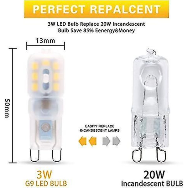 3W G9 LED-pære 6000K Dagslys Hvit 20W Halogen Ekvivalent
