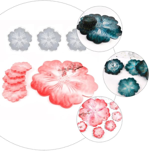 4 stk. DIY Epoxy Silikone Coaster Form Sæt, Blomsterform Harpiks Håndværksforme