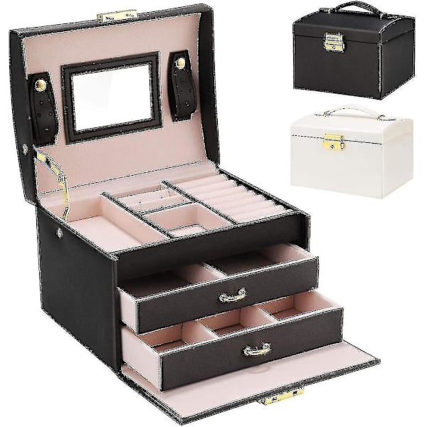 Tre-lags Pu Læder Smykkeboks Skuffe Type Smykke Organizer Changzhao