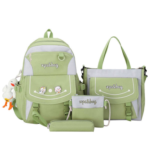 4-pack Cartoon Nylon Skolväska Reseväska Axelväska Pennfodral Green