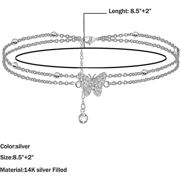 Butterfly sølv ankel for kvinner - Justerbar ankel for kvinner - smykker ankel gaver