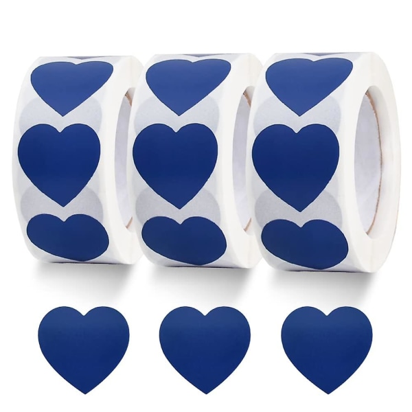 1500 etiketter, rulla blå hjärtklistermärken 1 tums pappersetiketter i form av hjärtkodning