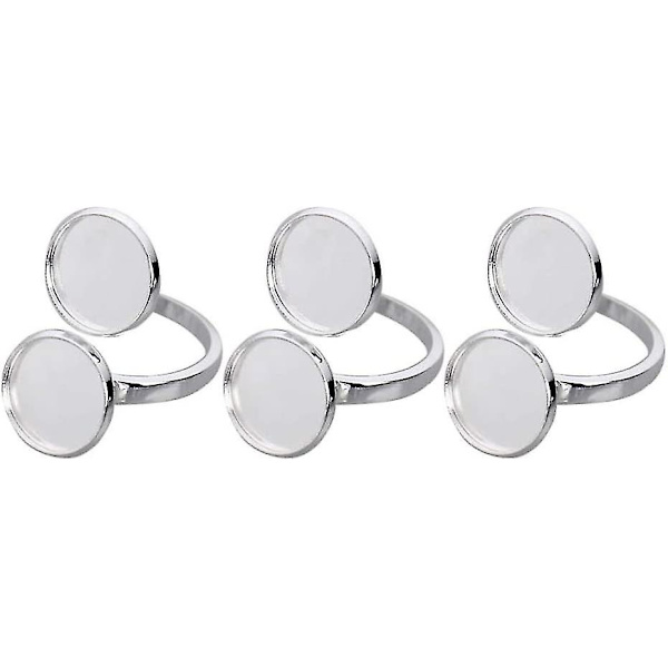 10 st Ringbaser Tomma Bezel Justerbar Kopparplatta Cabochonbas Flat Rund Fingerringar Komponenter för Smyckestillverkning Fynd
