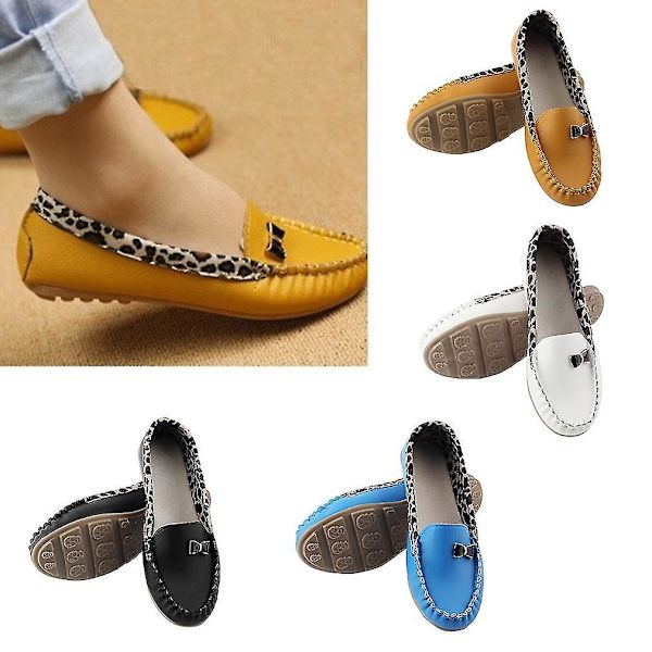 Dam Ballerina Loafers i PU-Läder med Leopardmönster