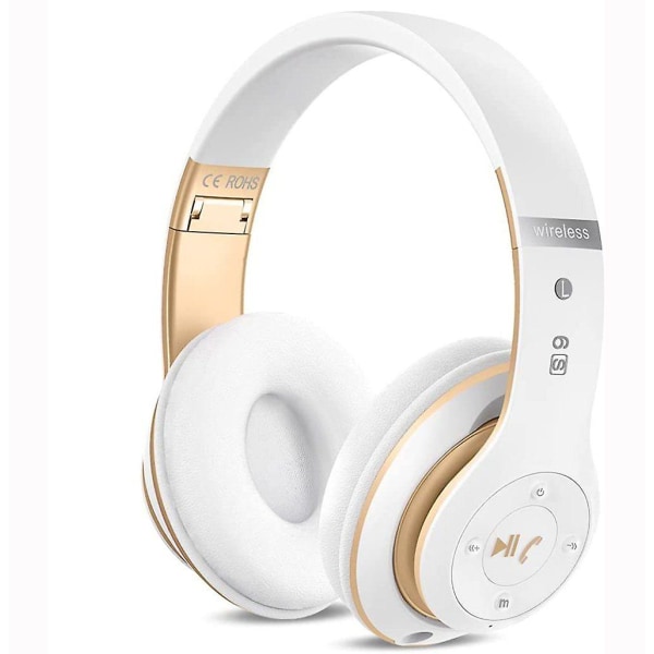 6s trådløse Bluetooth-hovedtelefoner over øret, hi-fi stereo foldbare trådløse stereoheadsets øretelefoner White