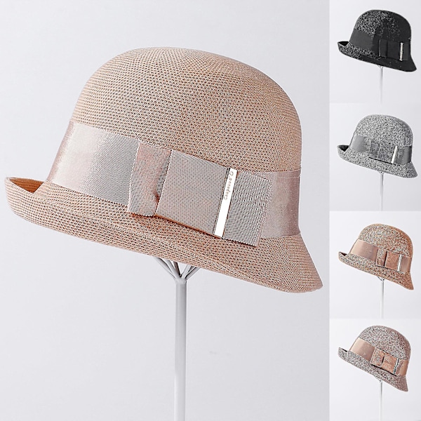 Elegant Bowler Hat med Buede Kanter - Tophat Dekoration Jazz Hat til Street Shooting Beige