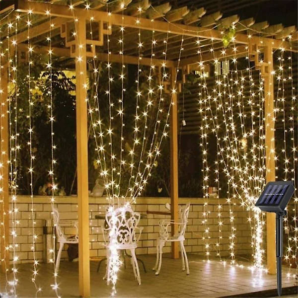 Solcelled LED-lysstreng for utendørs, feelysslynge 3x3m