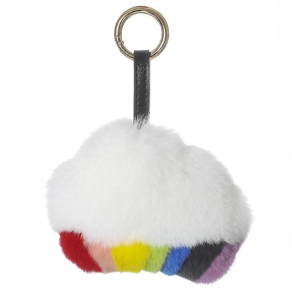 Fluffy Pompoms nøglering Rainbow Cloud Pendant Plys nøglering