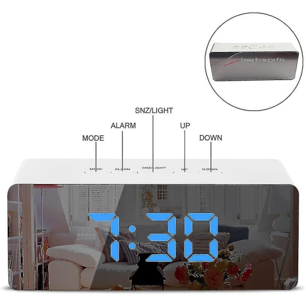 LED Digital Väckarklocka, Spegelväckarklocka LED-Display Temperaturfunktion För Sovrum, Kontor - (haoyi-yuhao