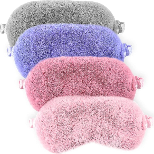 Plys øjenmasker, sovemasker til kvinder, blødt fluffy øjenbetræk til at sove, sovemasker justerbare til børn Voksne kvinder (4 stk, pink + grå + P