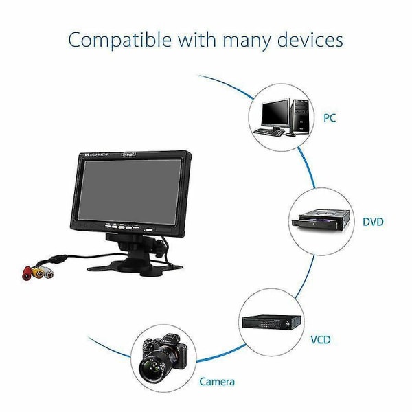 12V-24V 7" TFT LCD HD-skärm för CCTV backkamera för bilar