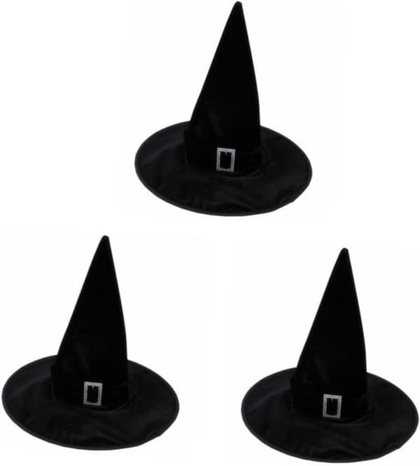 3 stk. heksehatt i velour for Halloween kostymefesttilbehør for gutter og jenter