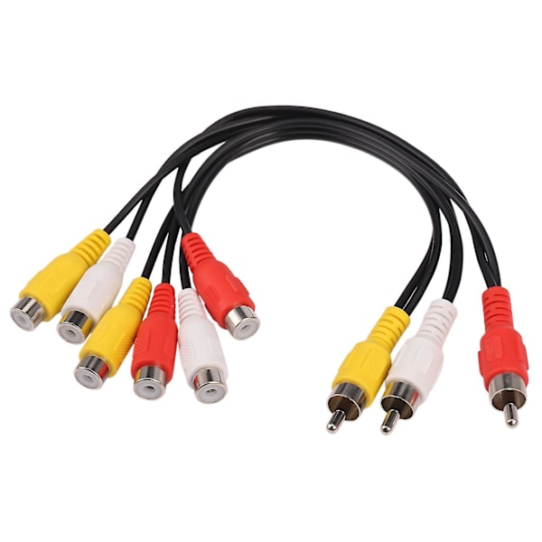 Ny 3 RCA Hann til 6 RCA Hunn Plugg Splitter Audio TV DVD Video Adapter AV Kabel