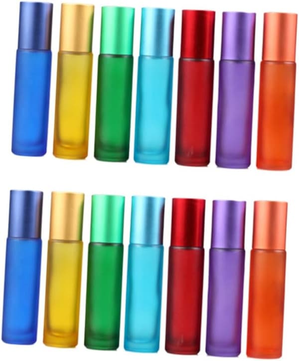 14st Färgglada Matta Tomma Parfymflaskor Blandade Glas Roll-on Behållare