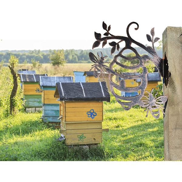Adove Bi-Vægkunst Rustent Metal Bi-Hive Til Havedekoration Udendørs Vægpynt