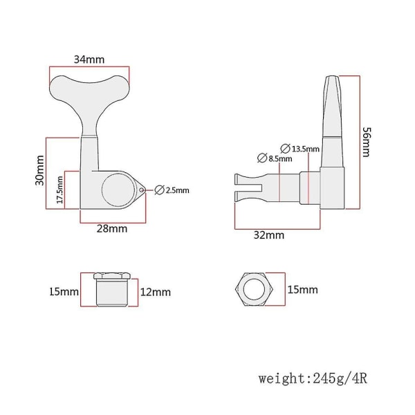 4r Elektriske Gitar Stemmeskruer Maskinhoder Gitar Stemmeplugger Stemmeknapper Krom Gitardeler