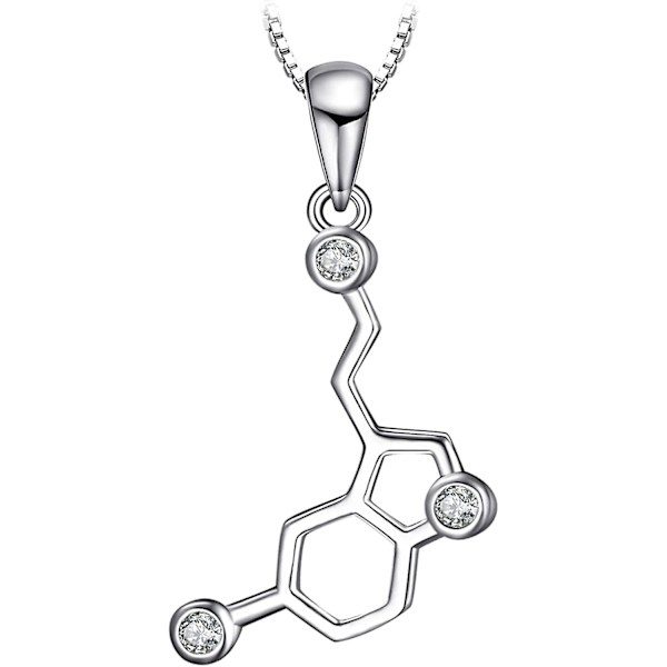 Serotonin Molekyle 0,2ct Kubisk Zirkonia Vedhæng Halskæde 925 Sterling Sølv 18 Lmell Gave