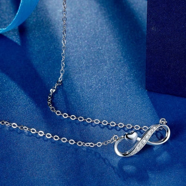 Damkedja 925 Sterling Silver Infinity Chain Sparkling Cubic Zirconia Kärlekspresent