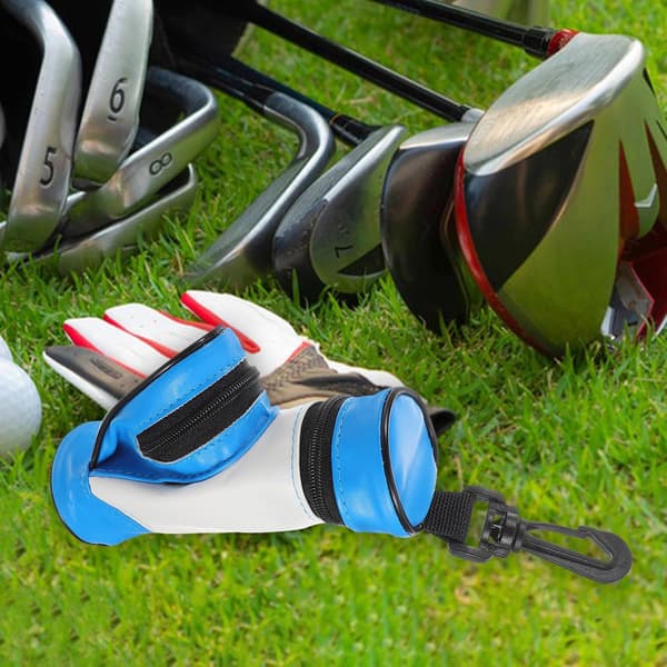 Golfbold Opbevaringstaske PU Lille Golfboldholderpose med Klips Blå Hvid