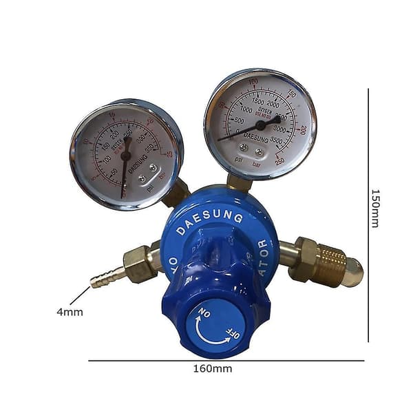 Oxygen Trykreducer Messing Dobbelt Måler Trykregulator Svejsning