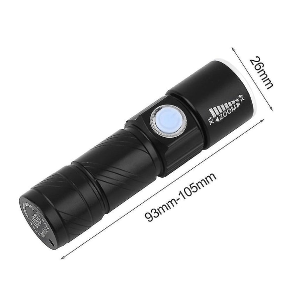 2000lm Q5 LED Taktisk Genopladelig USB Lommelygte Zoom