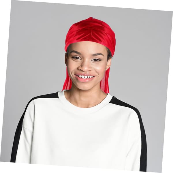 7 stk. silke-durag med brede stropper, lang hale, åndbare hårbånd