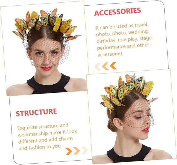 Sommerfuglslør Pannebånd for Dame Bryllupsfest Elegant Hårnett Hodeplagg Slør Hodeplagg for Brud