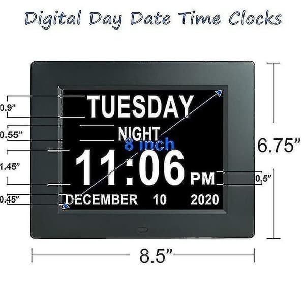 8 Tums Digital Kalender Dags Klockor Extra Stor Synnedsättning