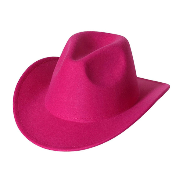 Cowboy Hat Ensfarvet Vild Unisex Anti-Pilling Komfortabel Kostumefest Tilbehør Filt Rullet Kant Cowgirl Hat Til Udendørs Rose Red