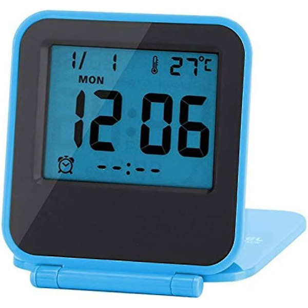 Mini Vikbar Multifunktionell Bärbar LED-Klocka, Temperatur Kalender Datum (exklusive Batteri) blue