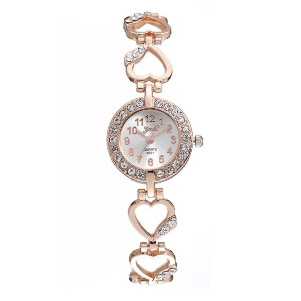 Dam Alloy Set Watch Women's Brace Spets Armband Peach Heart String Quartz Watch Rose gold