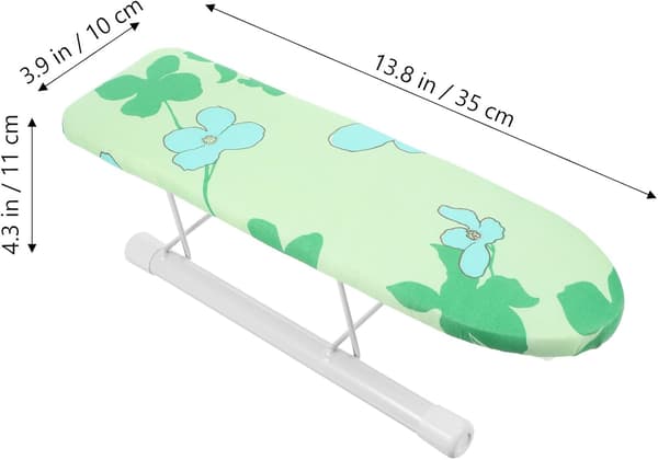 Vikbar Mini Bordsstrykbräda med Ärmstativ, Liten Hushållsstrykram i Grönt Bladdesign