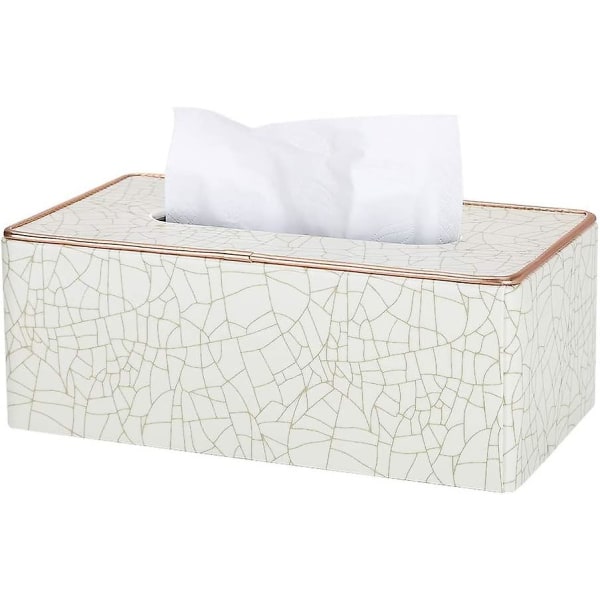 Rektangulär Läder Vävnadslåda (beige - Is Sprickor Mönster)
