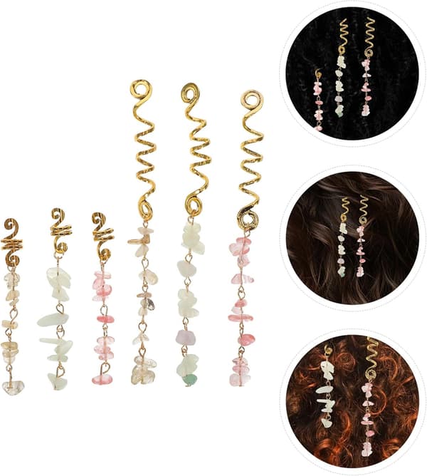6 st hårflätringar Dreadlocks Kristall Dreadlock Charms Natursten Legering Hårdekoration Säker Passform Blandade