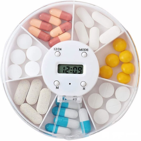 Elektronisk pilleboks med timer, 5 påminnelser, 7 rom