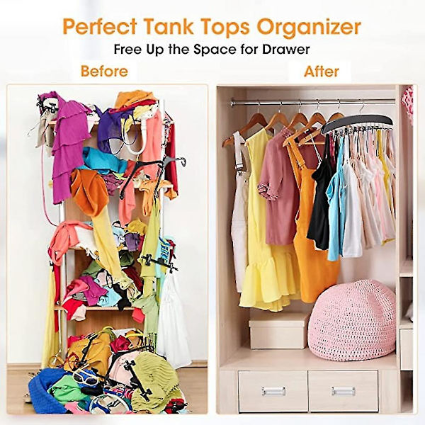 Tanktop-Hænger, 24 Kapacitet, Pladsbesparende, 360 Graders Rotation, Foldbare Metal Kroge, Camisole Organizer