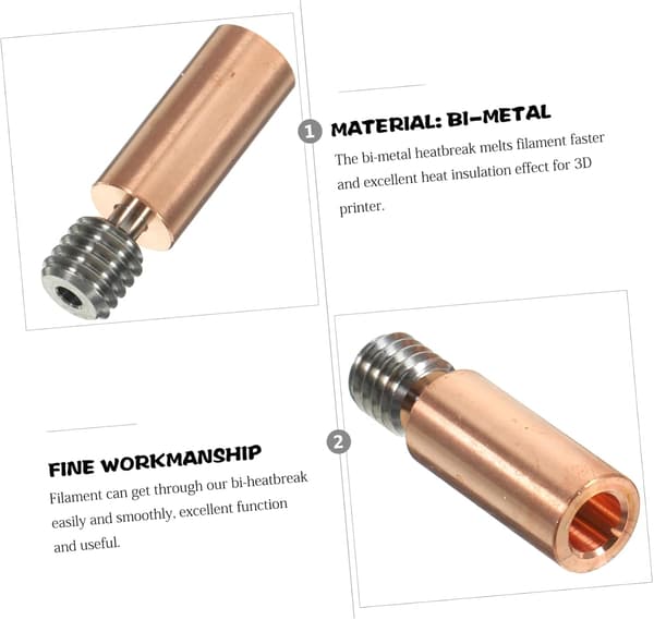 2 stk. printertilbehør Bi-Metal Heat Break Glat halsrør til printer og nem at bruge