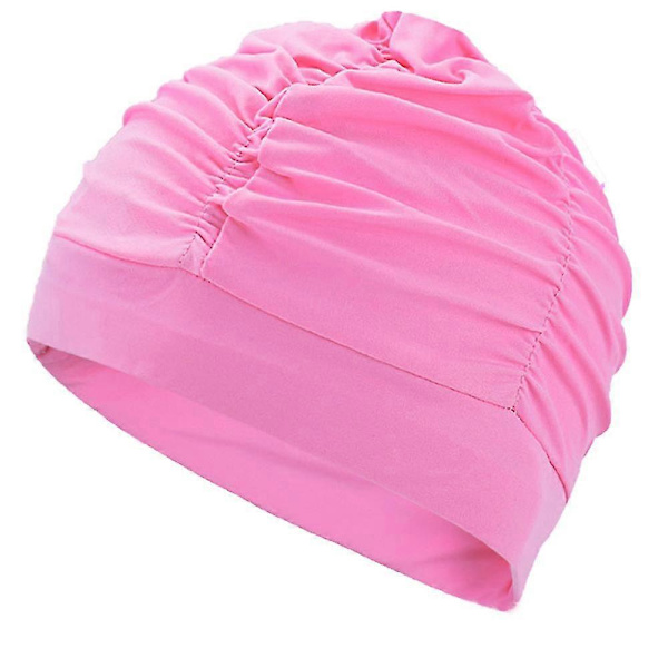 Svømmehætter til kvinder Svømning Nylon Klud Foldet Svømmehætte til langt hår Stor Høj Elastisk Badehætte Svømmehatte Pink