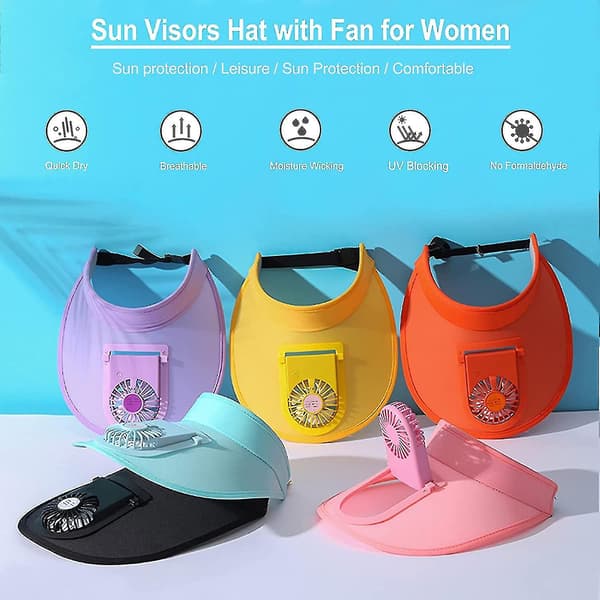 Solhat med Ventilator til Kvinder - Ventilator Visor Hat - Tre Trins Regulering og Stor Solbeskyttelse