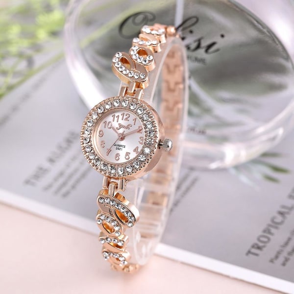 Women's Creative Love Full Diamond Quartz Set Watch Women's Quartz Watch Bits Rose gold