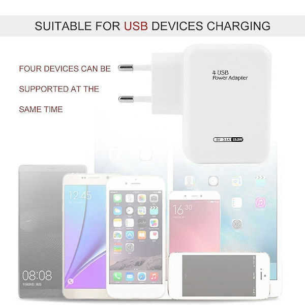 4 Ports USB Hub Strømadapter til Smartphone