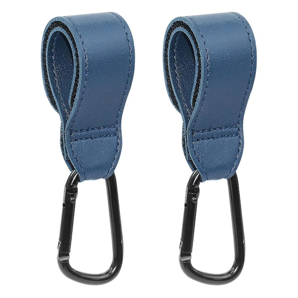 Vagnklämma i PU-läder, roterbar med kardborre, förvaringspåse till vagn, vagnklämma, vagntillbehör (blå) (2-pack)