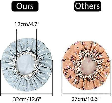 Stora duschmössor, återanvändbara eleganta spa-mössor för kvinnor, dubbellager badmössa (rosa + blå) (2-pack)